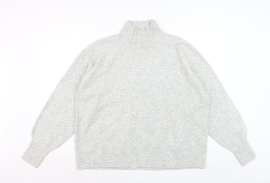H&M Women Grey Mock Neck Long Sleeve Knit Jumper Size 14