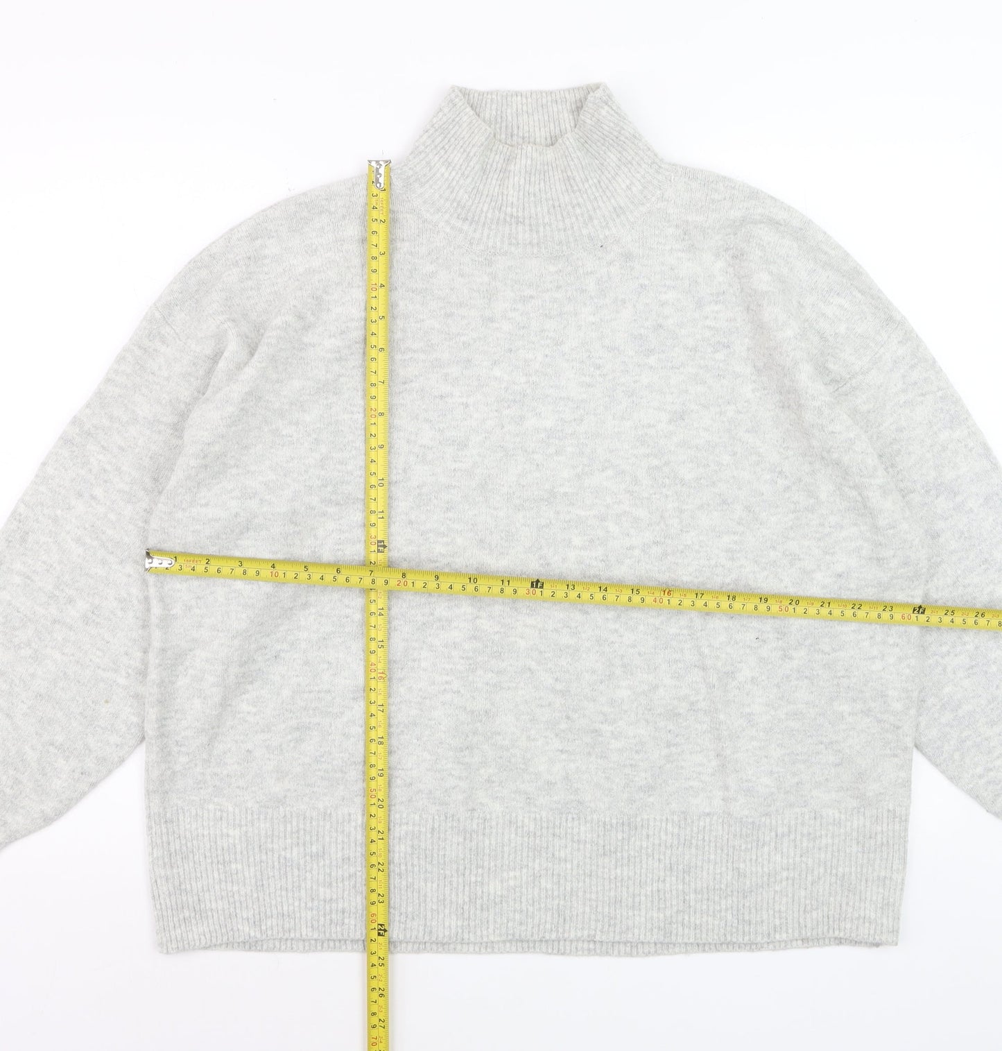 H&M Women Grey Mock Neck Long Sleeve Knit Jumper Size 14
