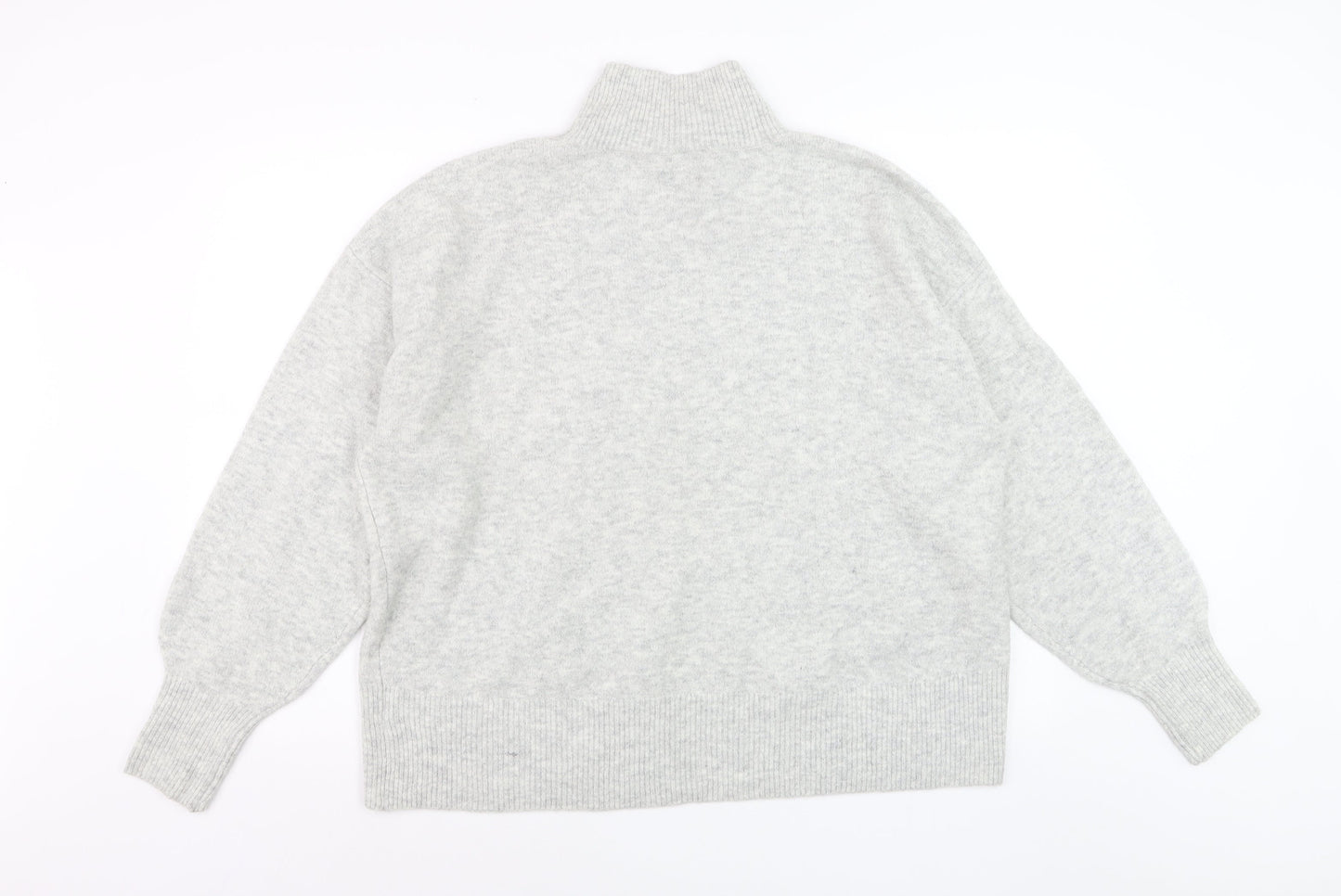 H&M Women Grey Mock Neck Long Sleeve Knit Jumper Size 14