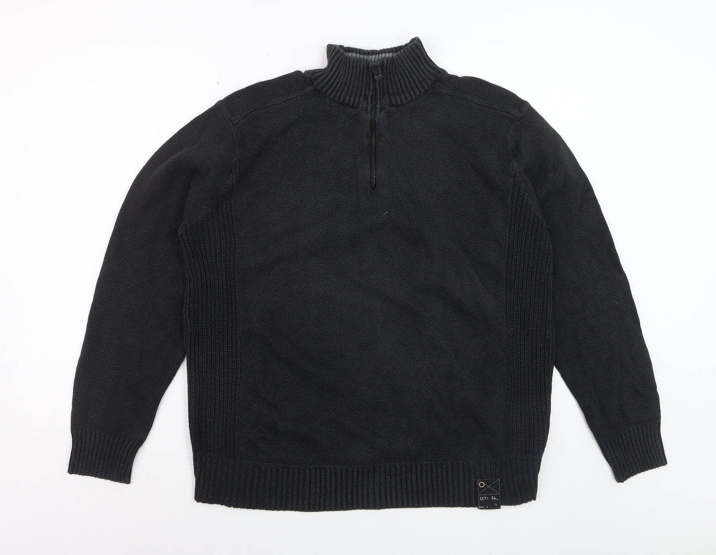 Easy Men’s Black Cotton 1/2 Zip High Neck Jumper Size L