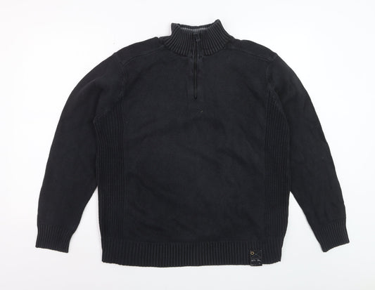 Easy Men’s Black Cotton 1/2 Zip High Neck Jumper Size L