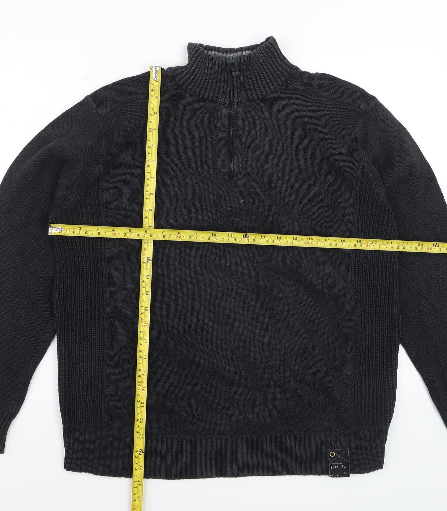 Easy Men’s Black Cotton 1/2 Zip High Neck Jumper Size L