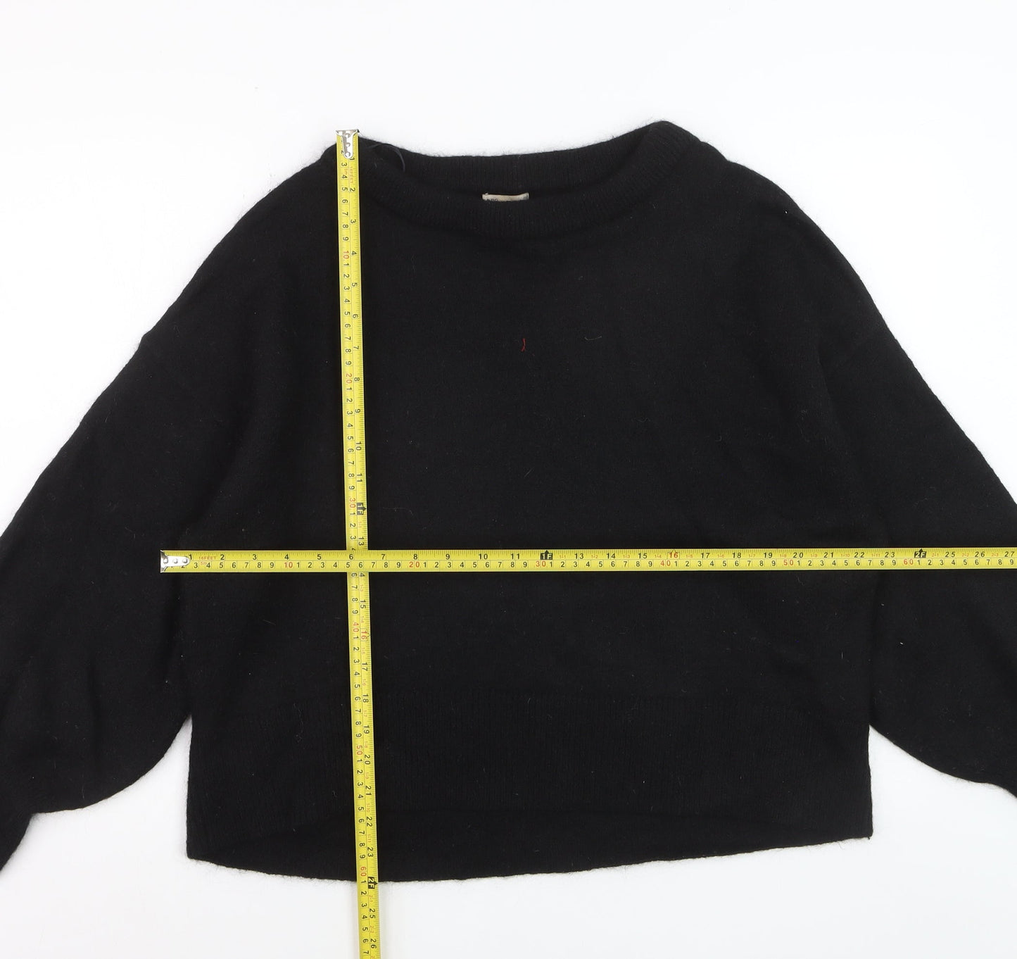 H&M Womens Black Wool Blend Crew Neck Pullover Jumper Size 12