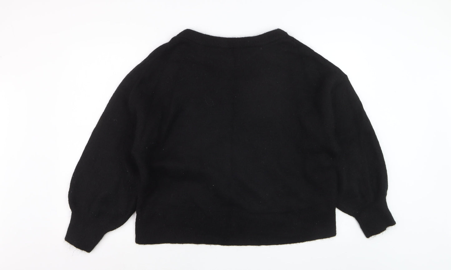 H&M Womens Black Wool Blend Crew Neck Pullover Jumper Size 12