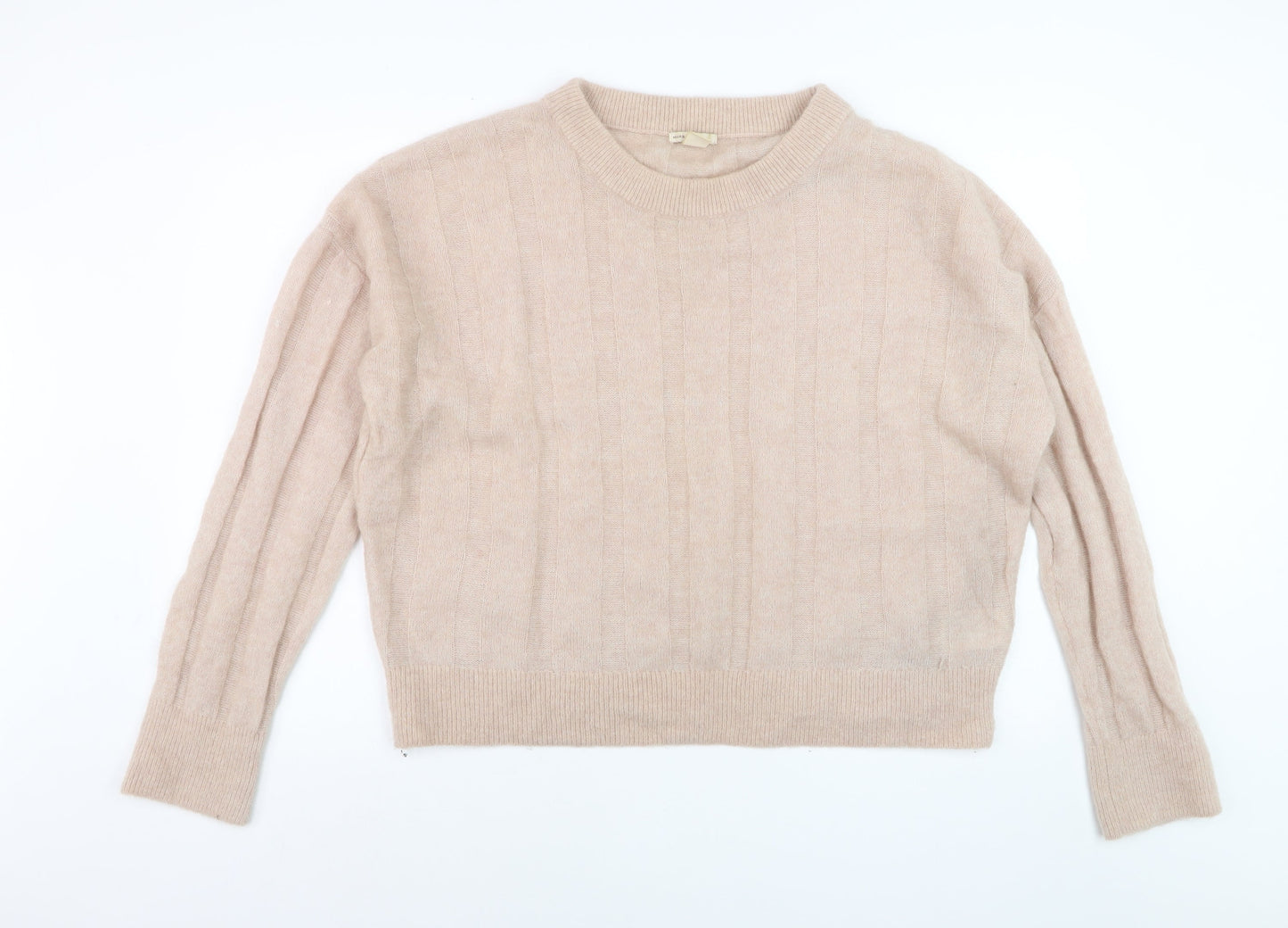 H&M Women Beige Wool Mohair Blend Cable-Knit Jumper L