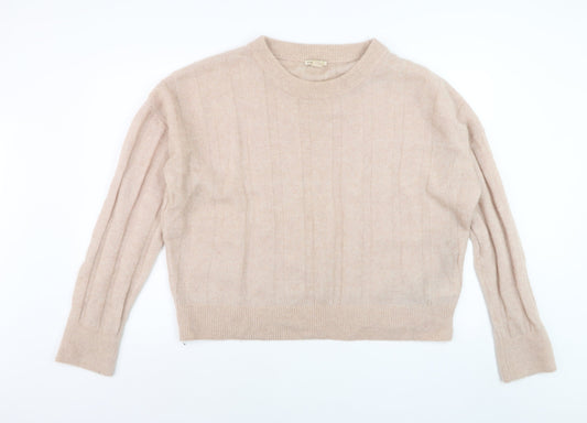 H&M Women Beige Wool Mohair Blend Cable-Knit Jumper L
