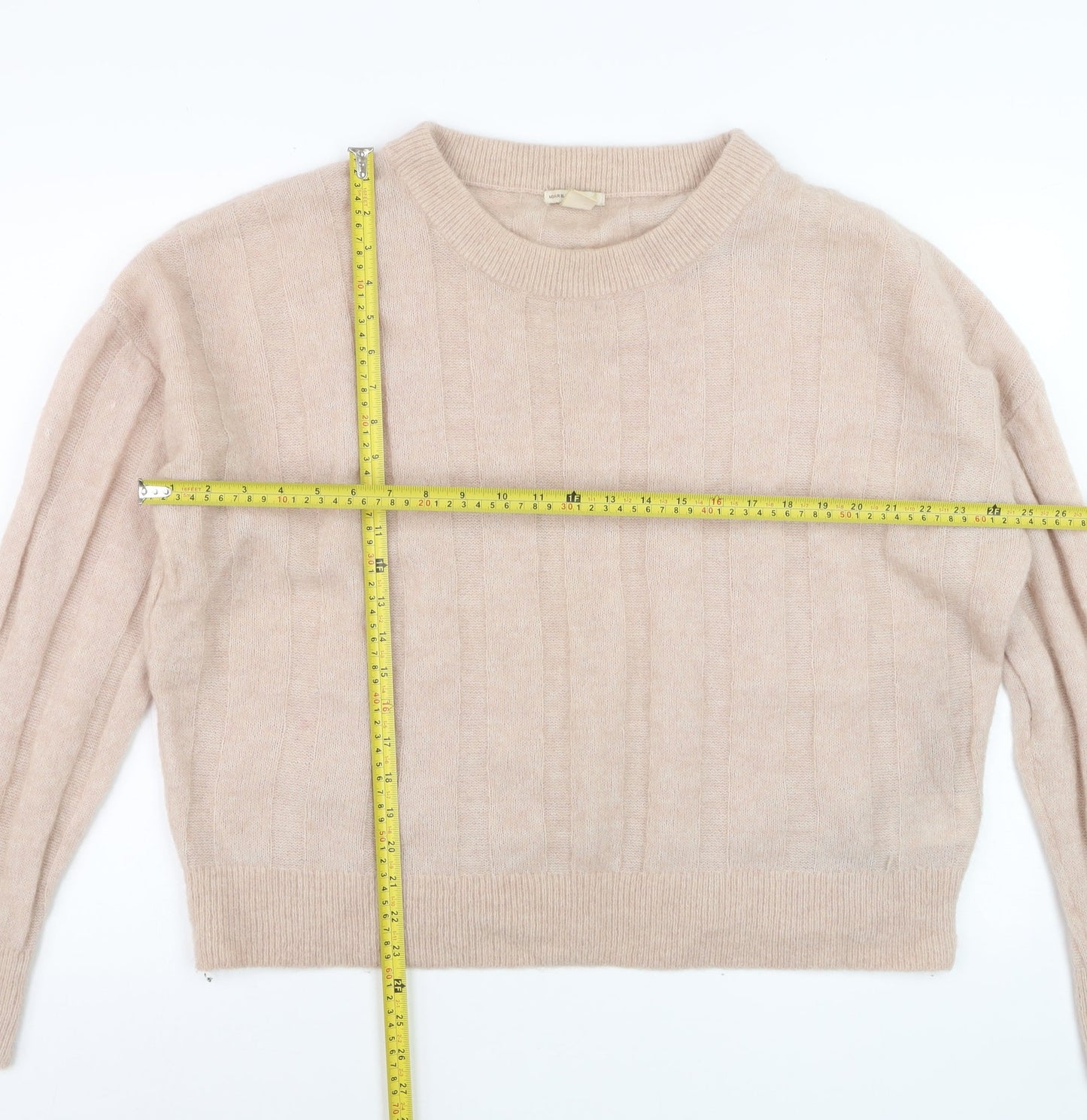 H&M Women Beige Wool Mohair Blend Cable-Knit Jumper L