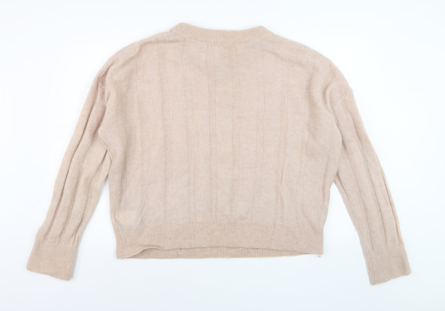 H&M Women Beige Wool Mohair Blend Cable-Knit Jumper L