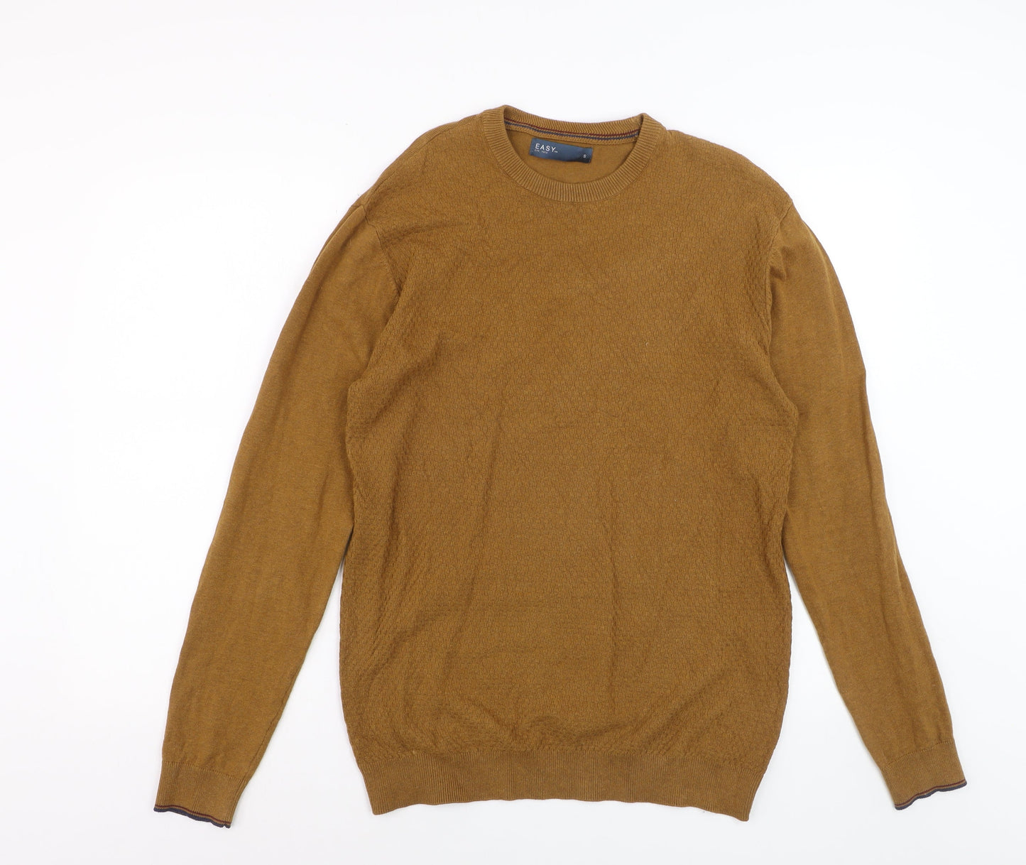 EASY Men's Brown Cotton Blend Regular Fit Crew Neck Jumper Size S