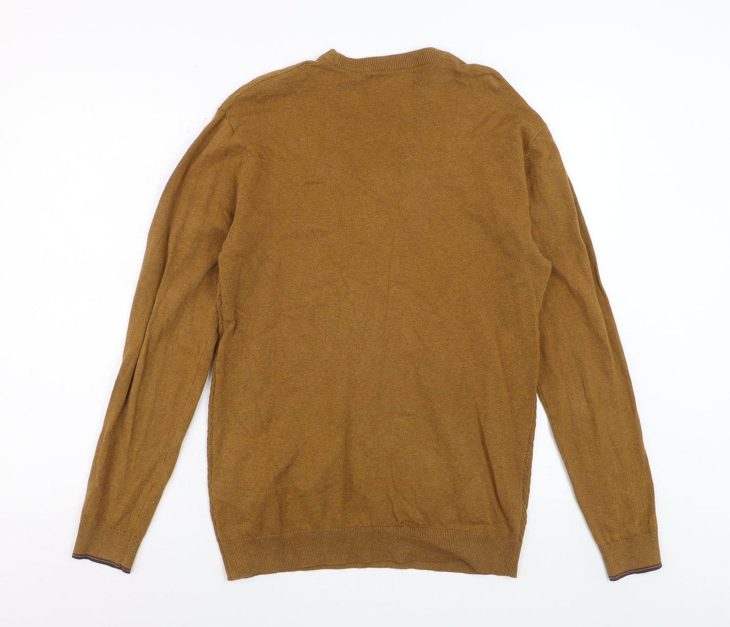 EASY Men's Brown Cotton Blend Regular Fit Crew Neck Jumper Size S