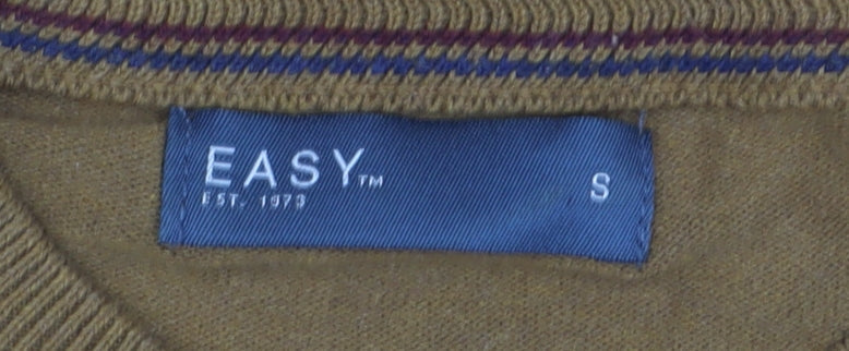 EASY Men's Brown Cotton Blend Regular Fit Crew Neck Jumper Size S