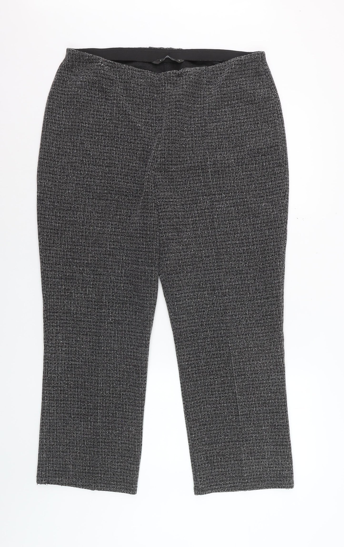 Bonmarché Women's Grey Check Straight Leg Trousers Size 16