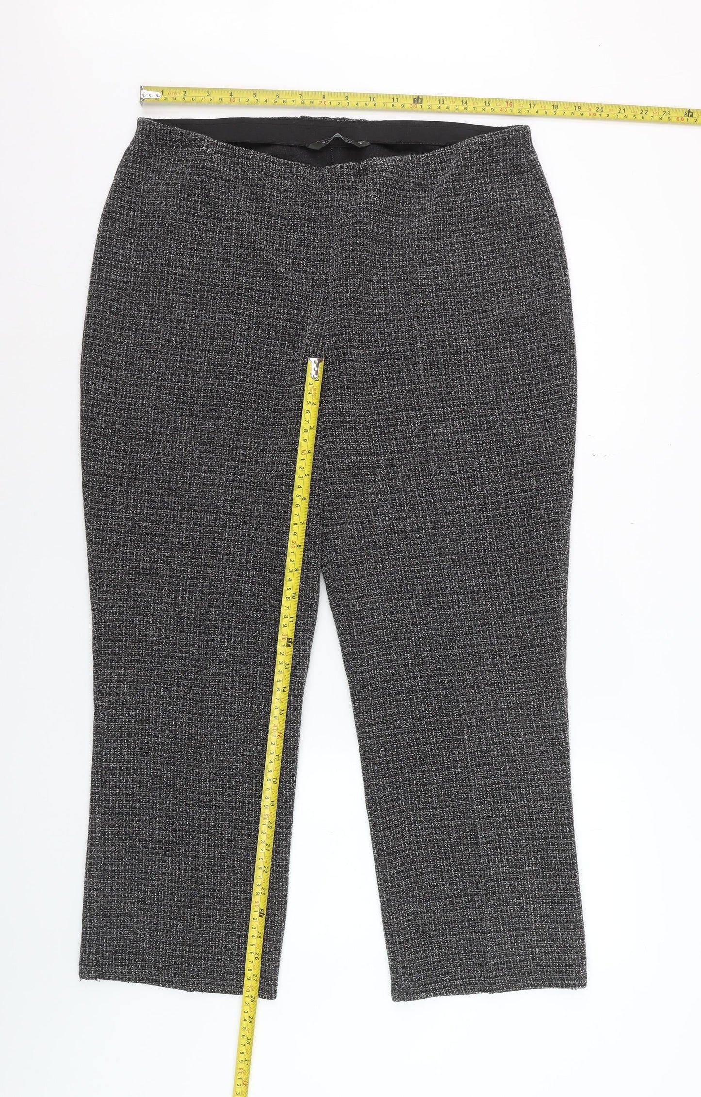 Bonmarché Women's Grey Check Straight Leg Trousers Size 16