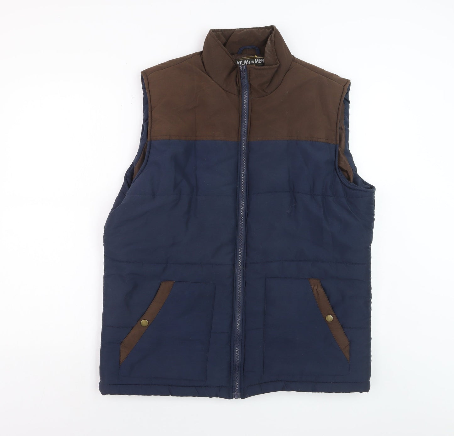 Atlas For Men Blue Brown Padded Bodywarmer Waistcoat L Outdoor Hiking