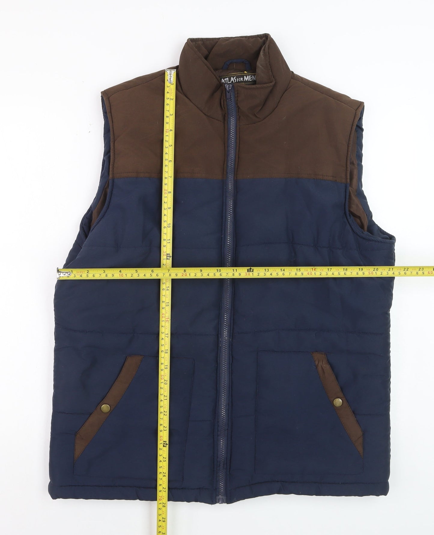 Atlas For Men Blue Brown Padded Bodywarmer Waistcoat L Outdoor Hiking