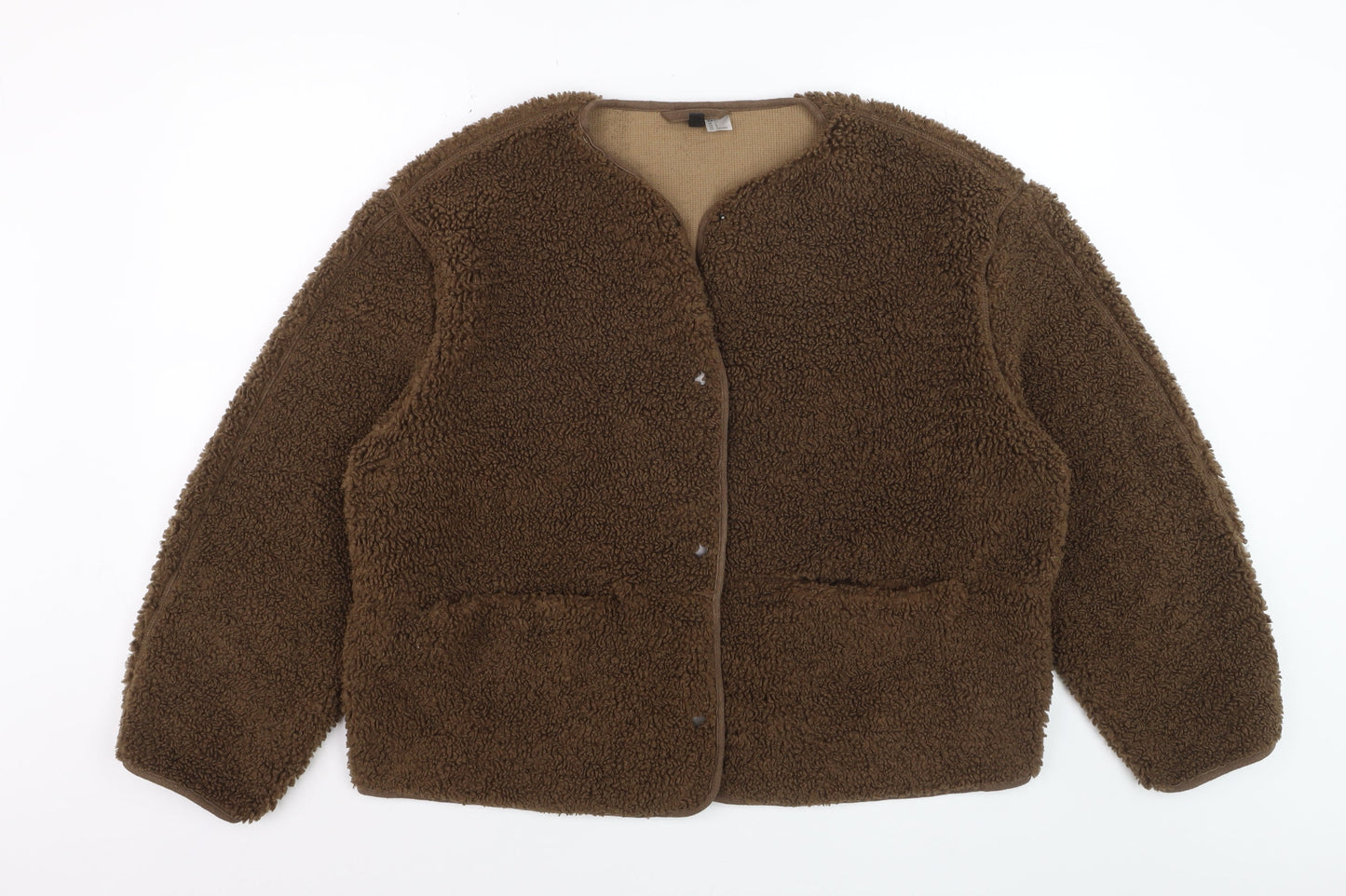 H&M Divided Women Brown Fleece Jacket Size 12 Lined Soft Shell