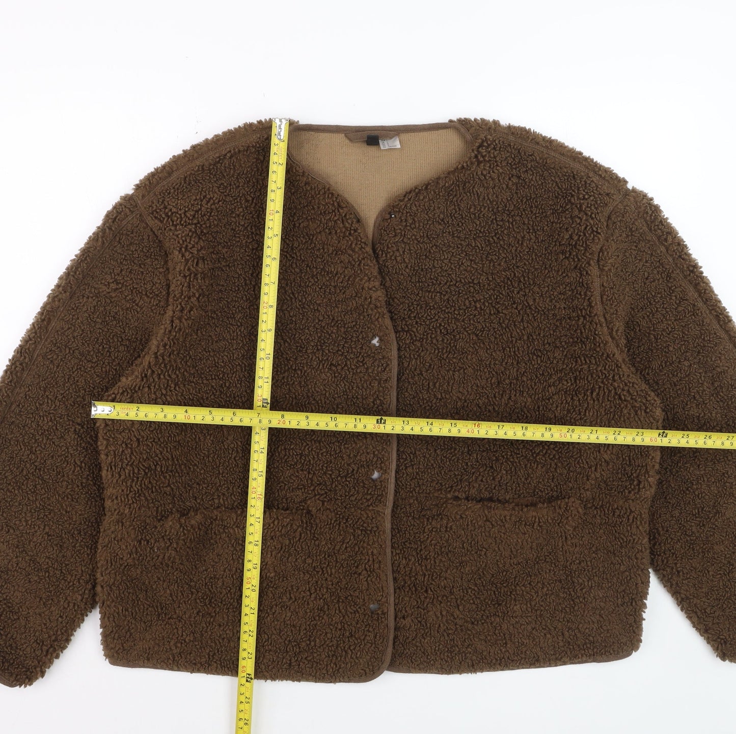 H&M Divided Women Brown Fleece Jacket Size 12 Lined Soft Shell