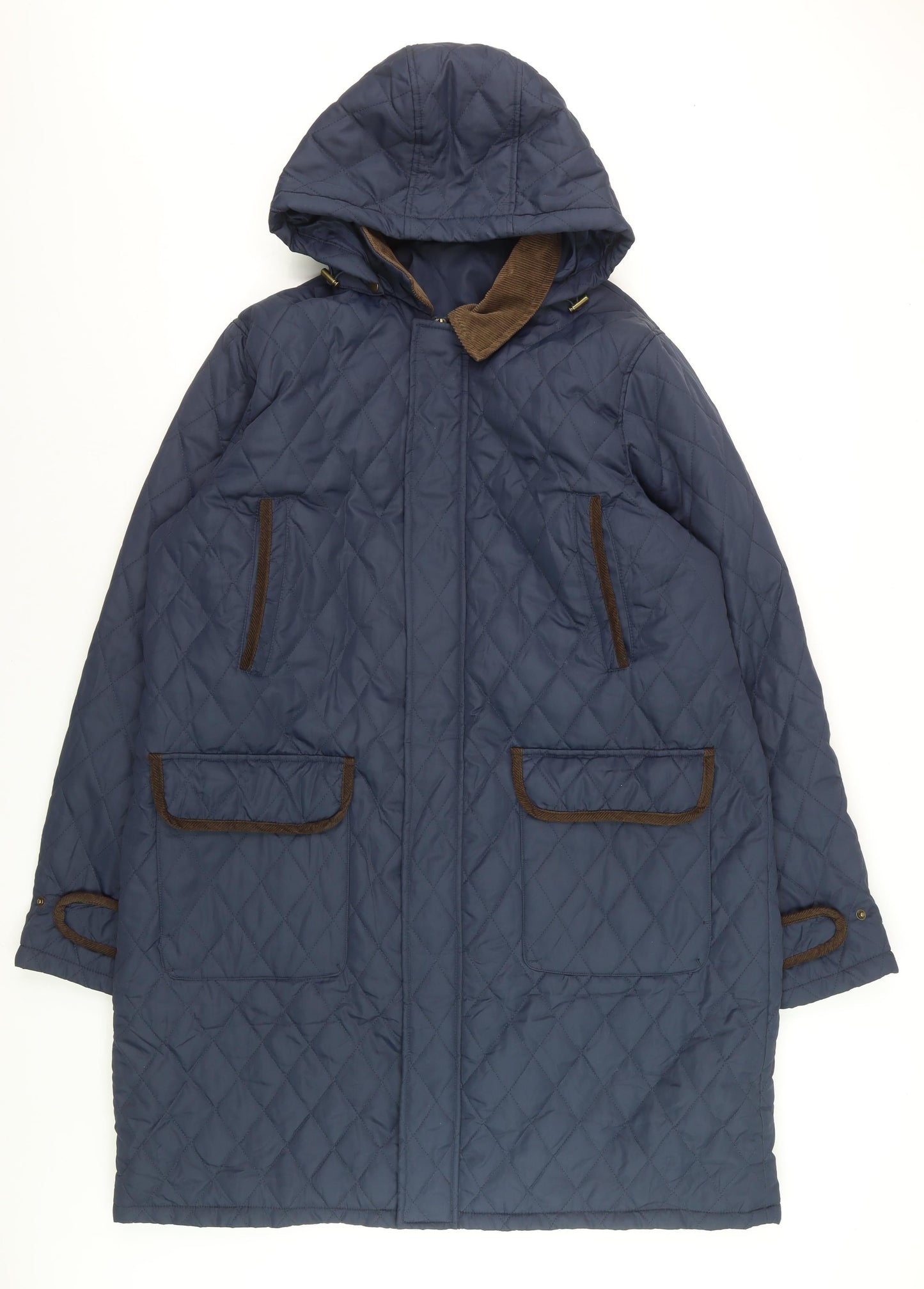 Cotton Traders Women’s Blue Quilted Long Hooded Coat XL