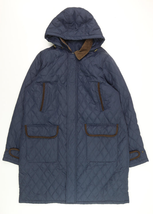 Cotton Traders Women’s Blue Quilted Long Hooded Coat XL