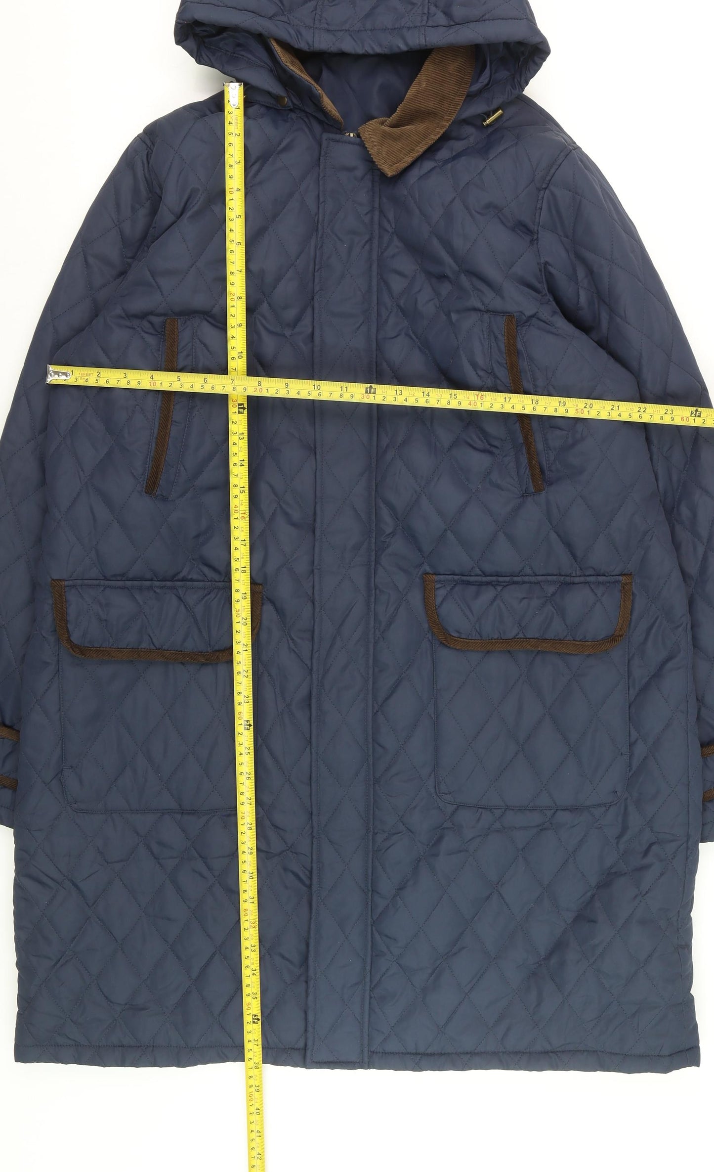 Cotton Traders Women’s Blue Quilted Long Hooded Coat XL
