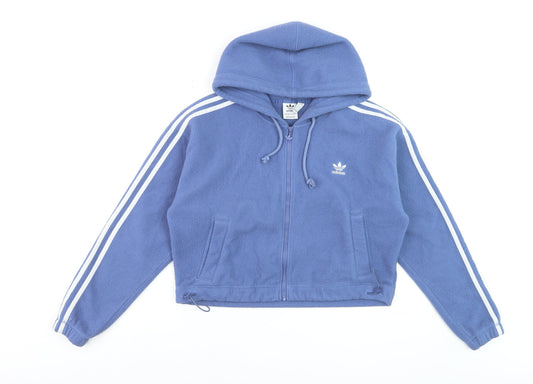 Adidas Women Blue Full Zip Hoodie Fleece XS UK6 Hooded Sweatshirt