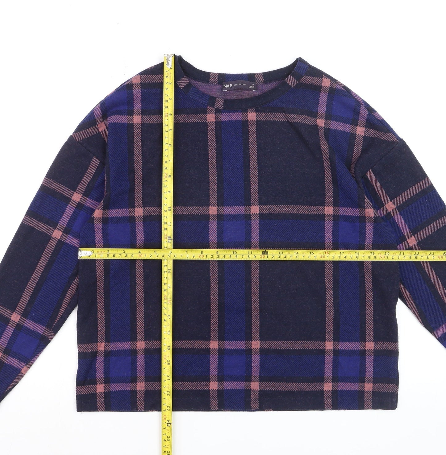 Marks and Spencer Women’s Multicoloured Check Long Sleeve T-Shirt Size 12