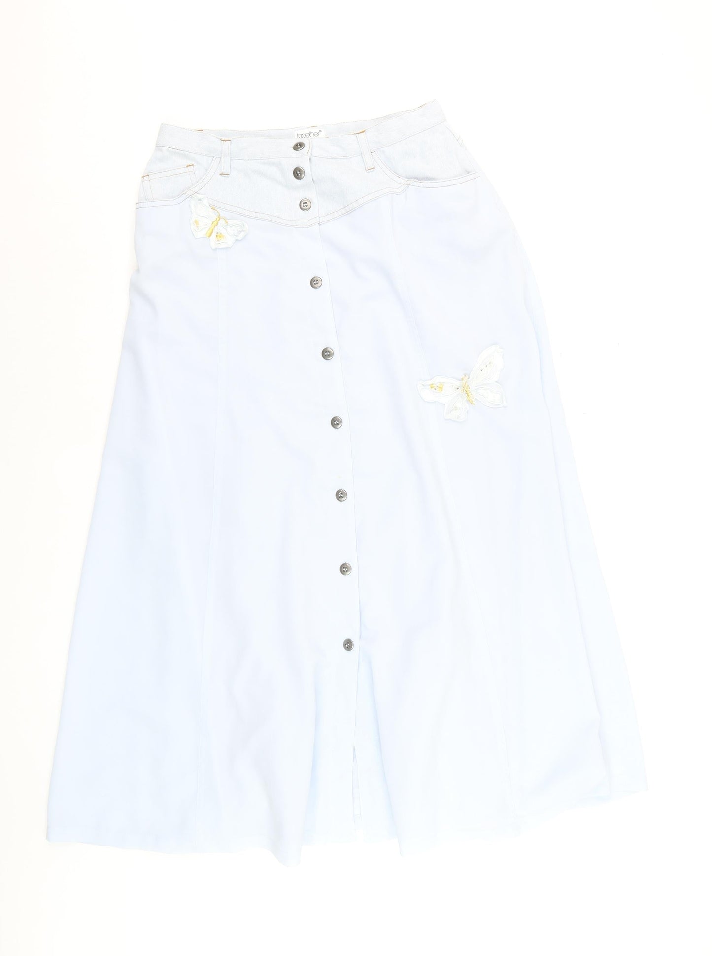 Together Women Blue Midi A-Line Button Front Skirt Size 14