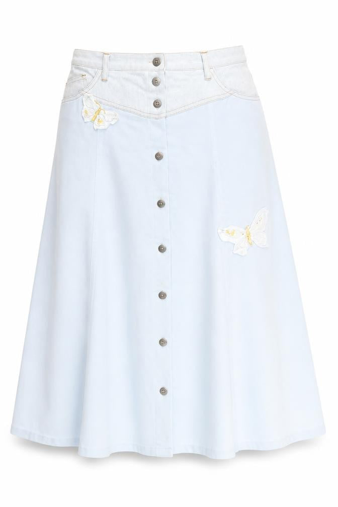 Together Women Blue Midi A-Line Button Front Skirt Size 14
