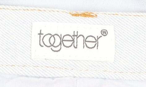 Together Women Blue Midi A-Line Button Front Skirt Size 14