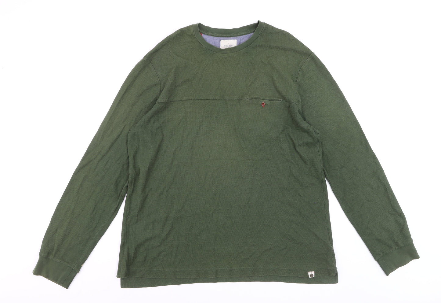 White Stuff Men's Green Long Sleeve Cotton Crew Neck T-Shirt Size L