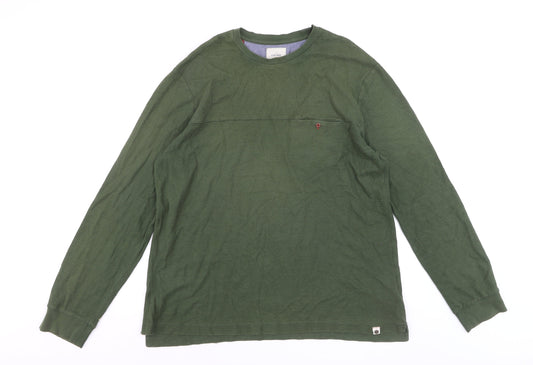 White Stuff Men's Green Long Sleeve Cotton Crew Neck T-Shirt Size L