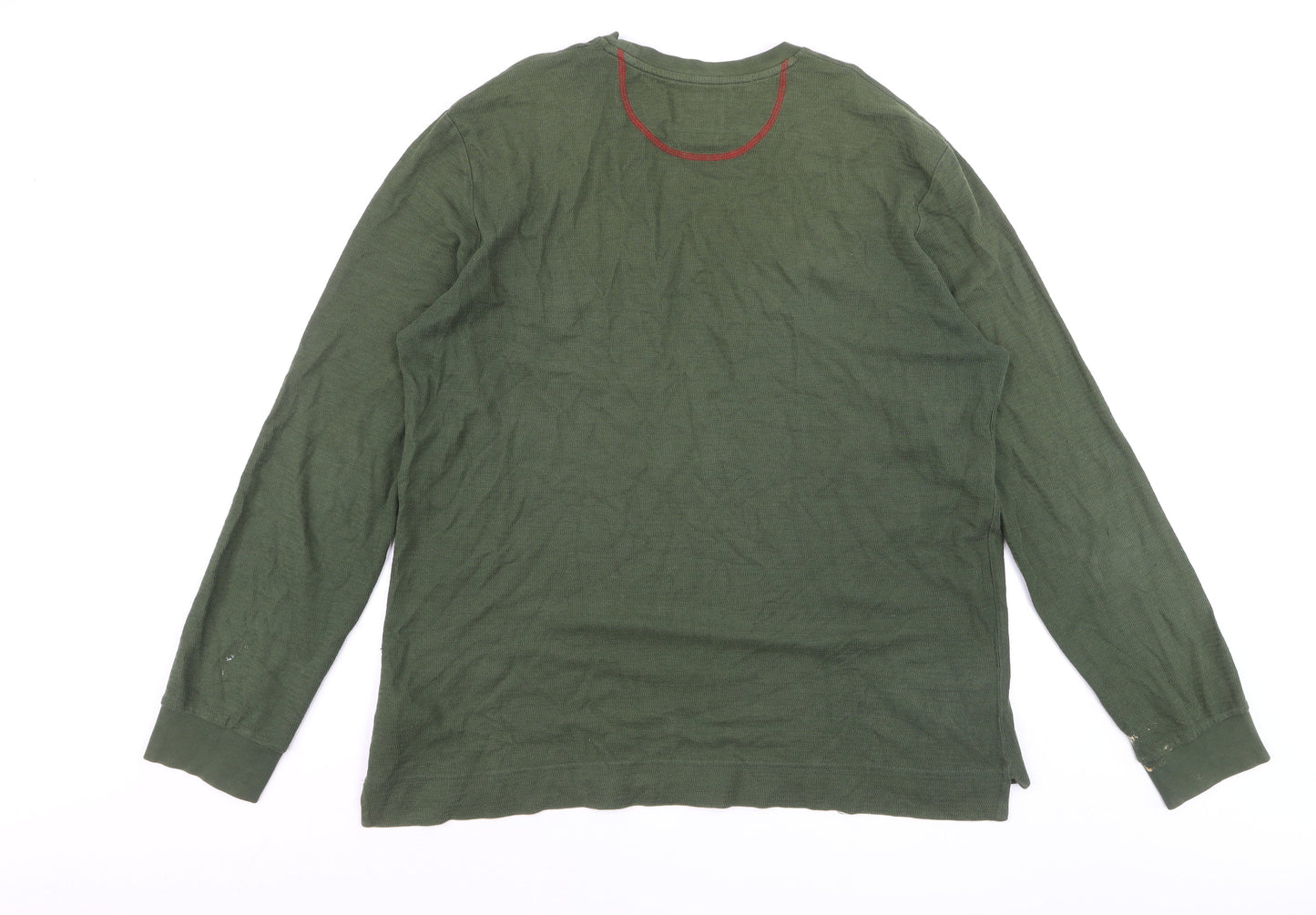 White Stuff Men's Green Long Sleeve Cotton Crew Neck T-Shirt Size L