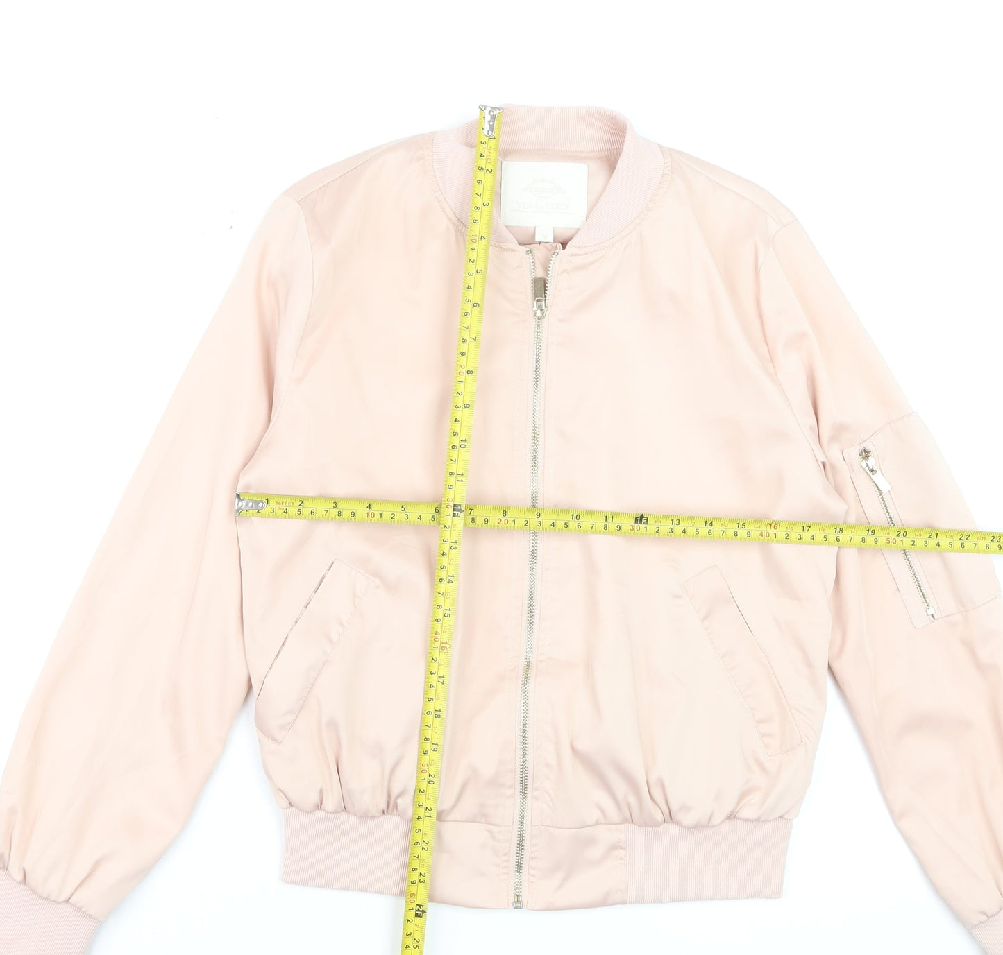 Vera & Lucy Women Pink Bomber Jacket M Polyester Lined Zip Pockets