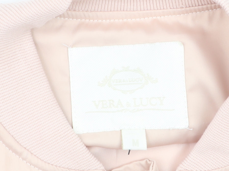 Vera & Lucy Women Pink Bomber Jacket M Polyester Lined Zip Pockets