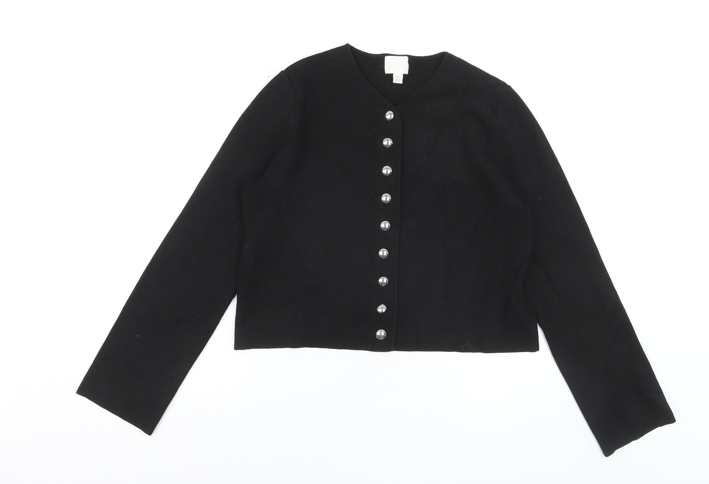 H&M Women's Black Button-Up Cardigan S Round Neck Knit Jumper