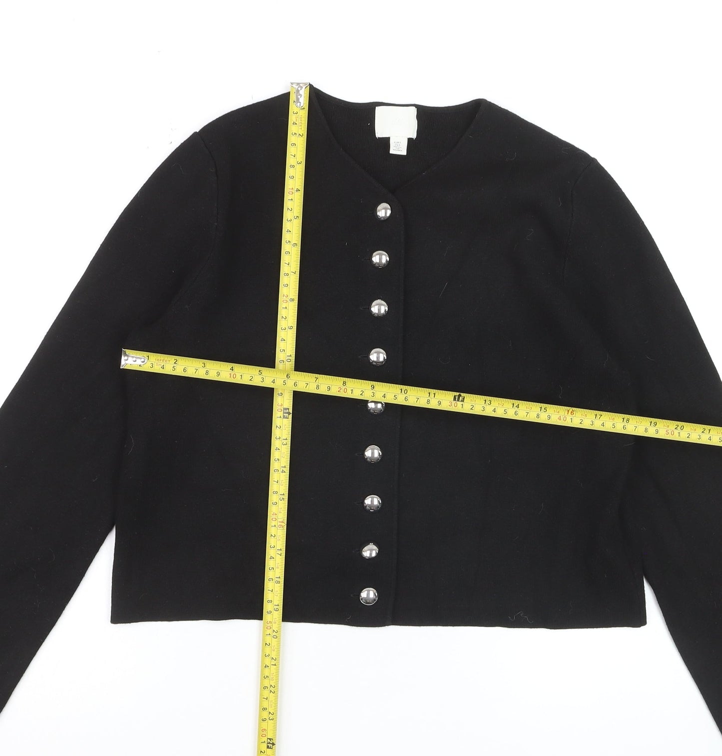 H&M Women's Black Button-Up Cardigan S Round Neck Knit Jumper