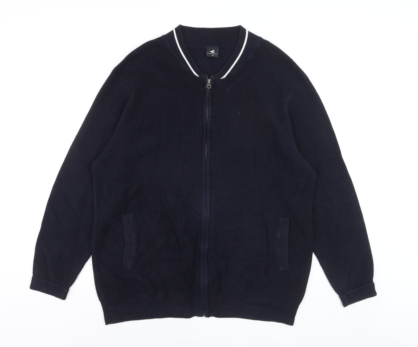 Pegasus Men's Blue XL Full Zip Cotton Knit Jumper