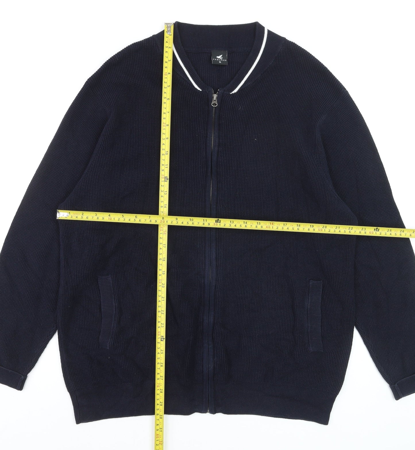 Pegasus Men's Blue XL Full Zip Cotton Knit Jumper