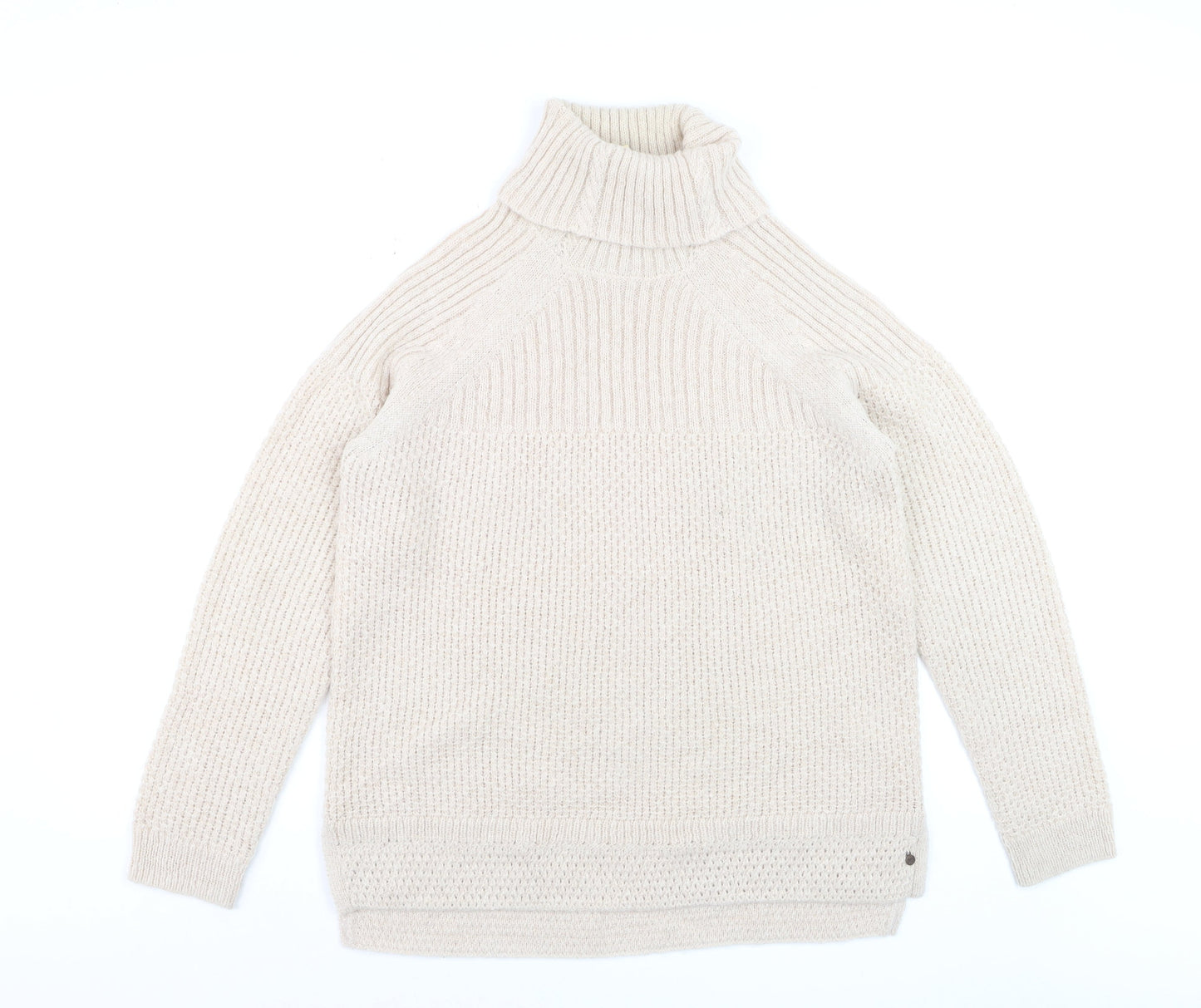 White Stuff Women Beige Roll Neck Chunky Knit Jumper Size 14