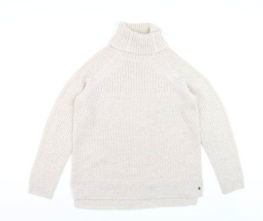 White Stuff Women Beige Roll Neck Chunky Knit Jumper Size 14