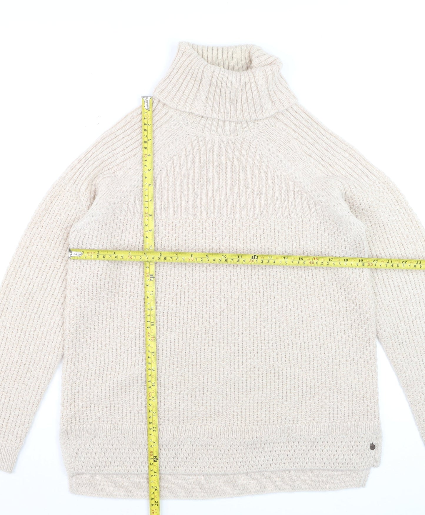 White Stuff Women Beige Roll Neck Chunky Knit Jumper Size 14