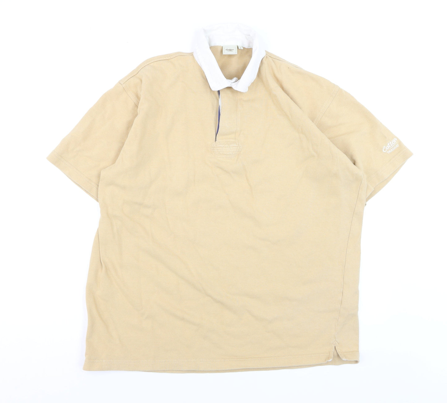 Cotton Traders Men's Beige Short Sleeve Polo Shirt Size L 100% Cotton