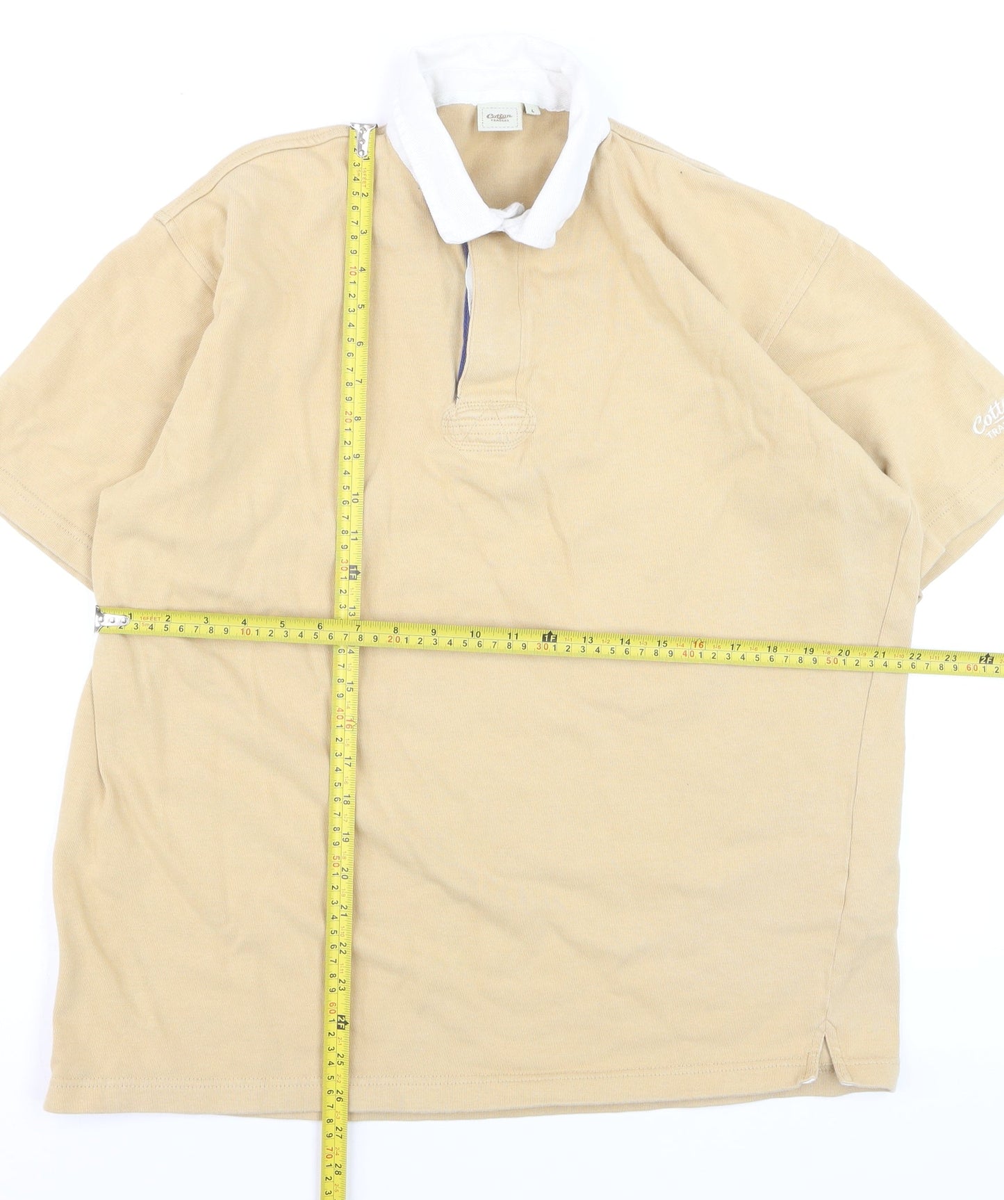 Cotton Traders Men's Beige Short Sleeve Polo Shirt Size L 100% Cotton