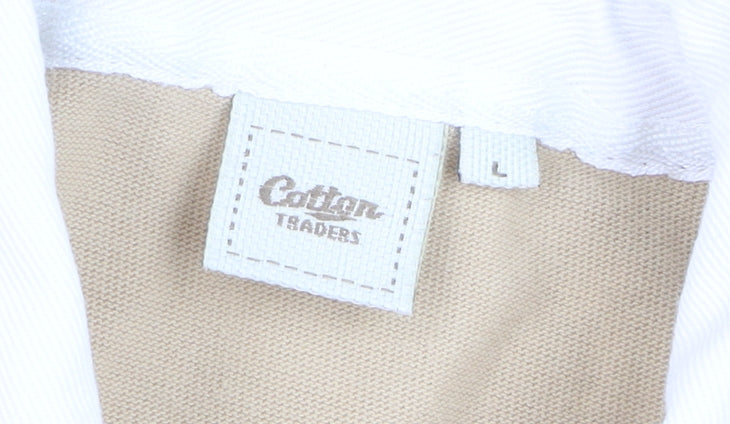 Cotton Traders Men's Beige Short Sleeve Polo Shirt Size L 100% Cotton