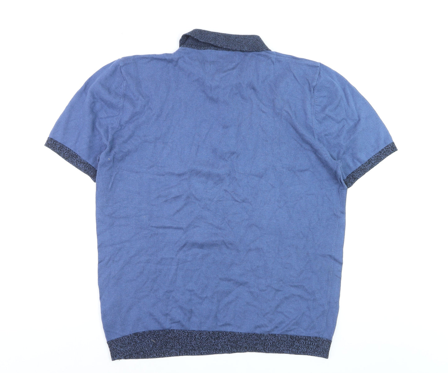 Marks and Spencer Men's Blue Knit Polo Shirt Size L Short Sleeve