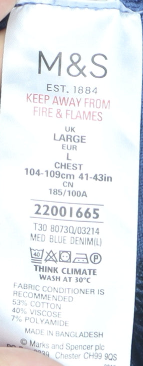 Marks and Spencer Men's Blue Knit Polo Shirt Size L Short Sleeve