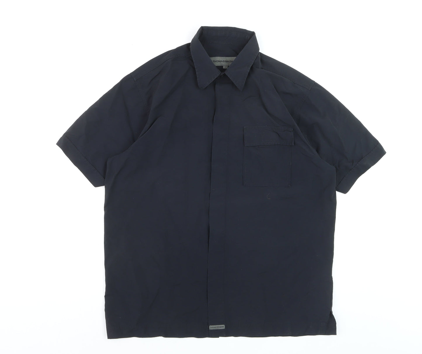 Thomas Browne Men's Navy Blue Short Sleeve Cotton Blend Button-Up Shirt M