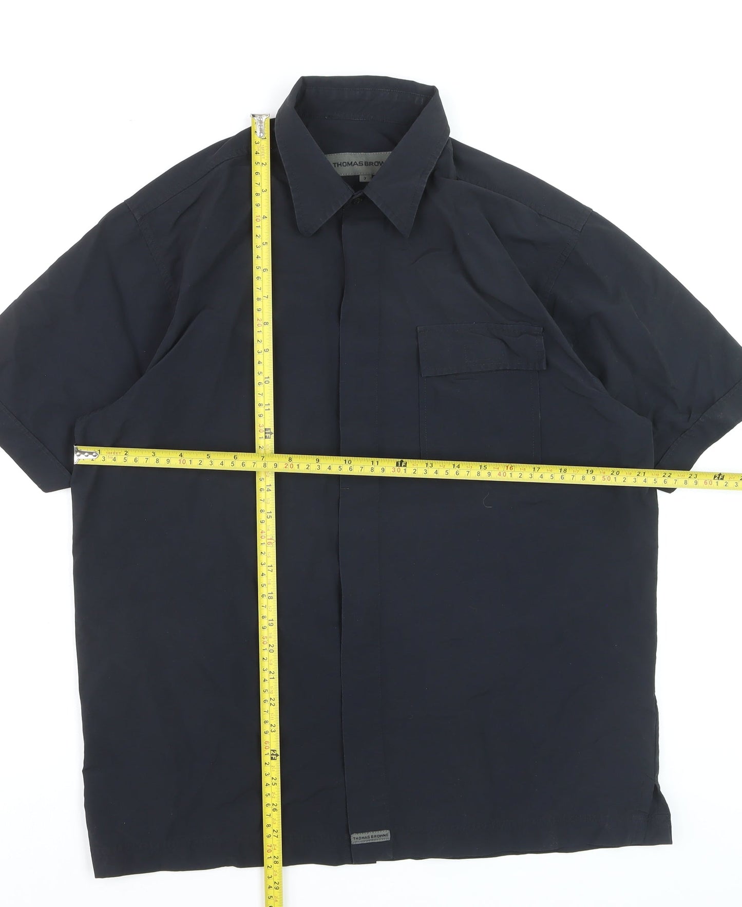 Thomas Browne Men's Navy Blue Short Sleeve Cotton Blend Button-Up Shirt M