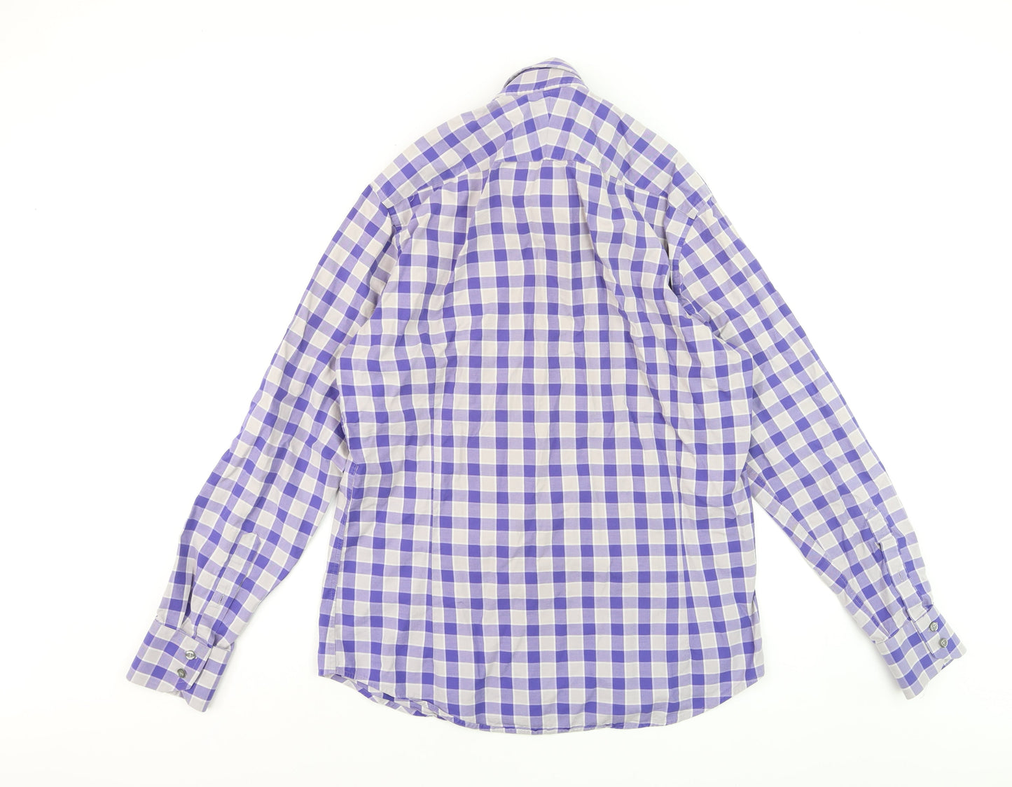 Hawes & Curtis Men's Blue Check Slim Fit Long Sleeve Dress Shirt L 37