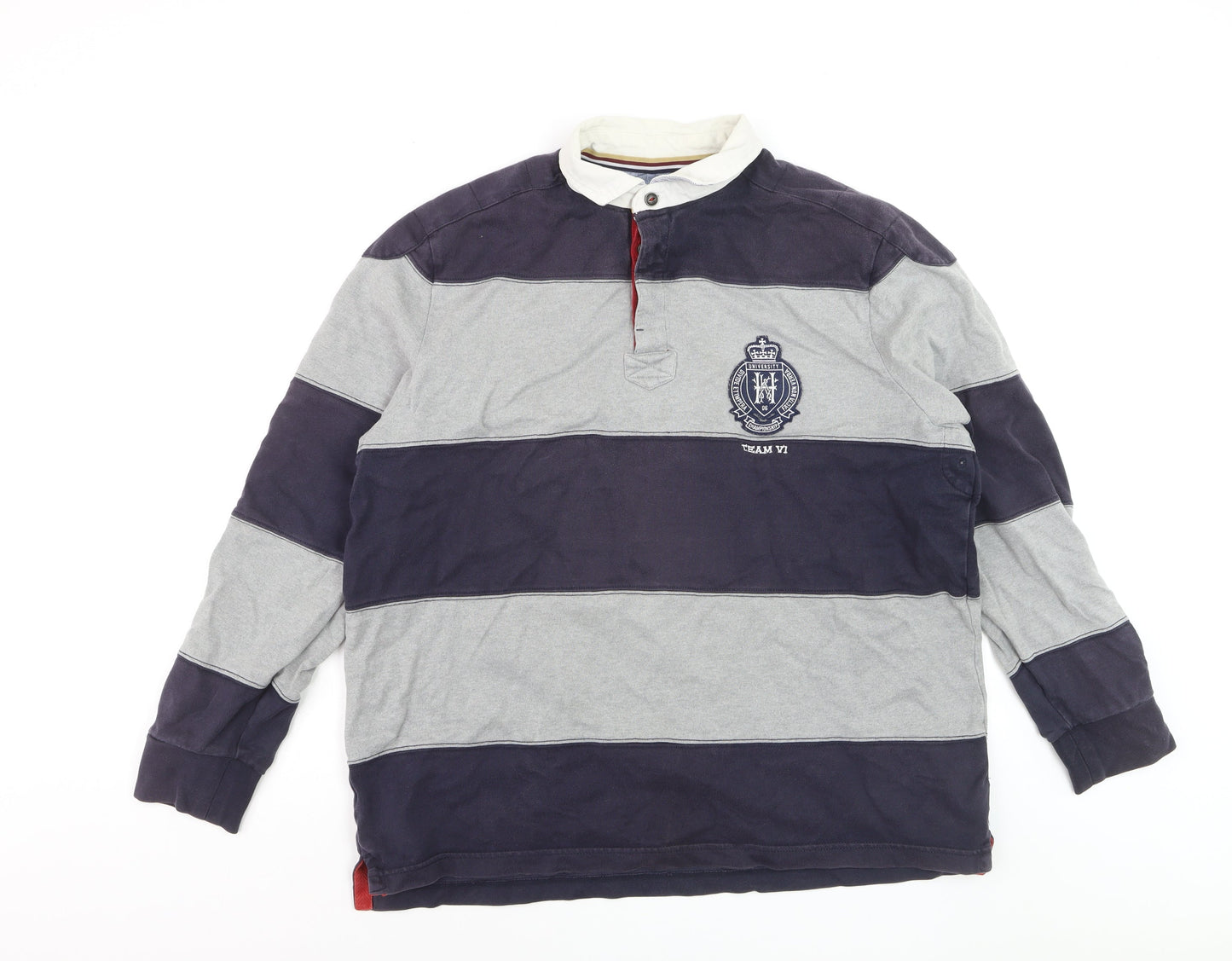 Howick Men's Grey Striped Long Sleeve Rugby Polo Shirt XL